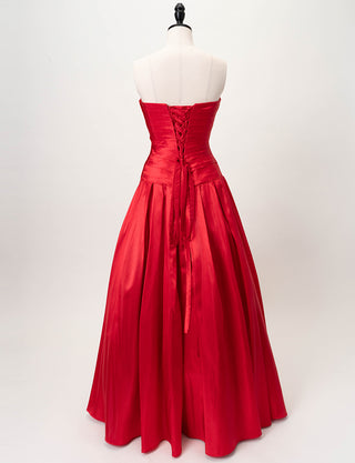 TWEED DRESS(ツイードドレス)のレッドロングドレス・タフタ｜TS1578-RDのトルソー全身背面画像です。