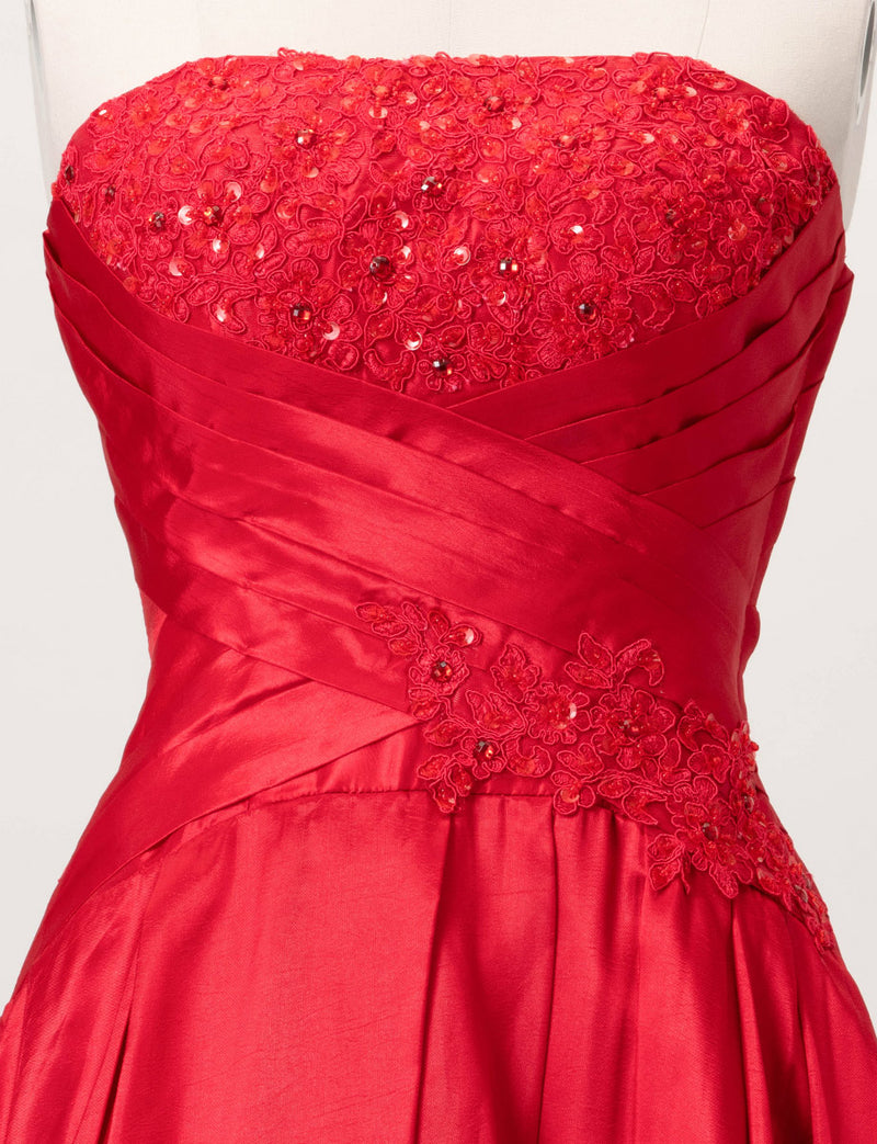 TWEED DRESS(ツイードドレス)のレッドロングドレス・タフタ｜TS1578-RDのトルソー上半身正面画像です。