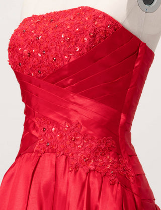 TWEED DRESS(ツイードドレス)のレッドロングドレス・タフタ｜TS1578-RDのトルソー上半身斜め画像です。