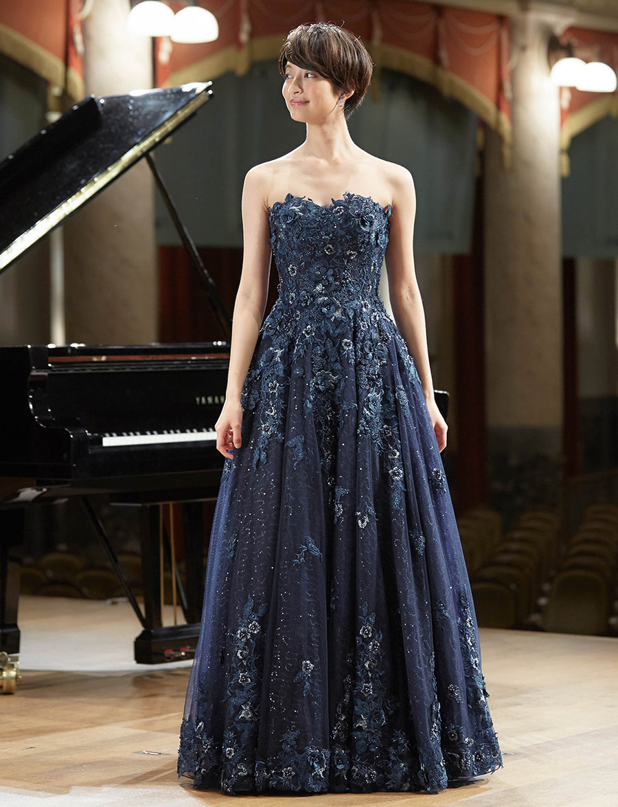 Tweed-Dress ◇ Aラインロングドレス ダークネイビーロングドレス・TW1901-DNY｜演奏会・発表会ドレスの