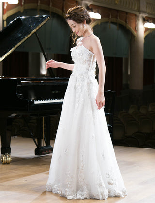 TWEED DRESS(ツイードドレス)のアイボリーロングドレス・チュール｜TW1901-IVYの全身横画像です。