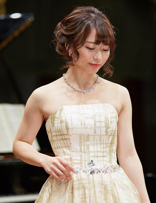 TWEED DRESS(ツイードドレス)のシャンパンゴールドロングドレス・チュール｜TW1904-CGDの上半身正面画像です。
