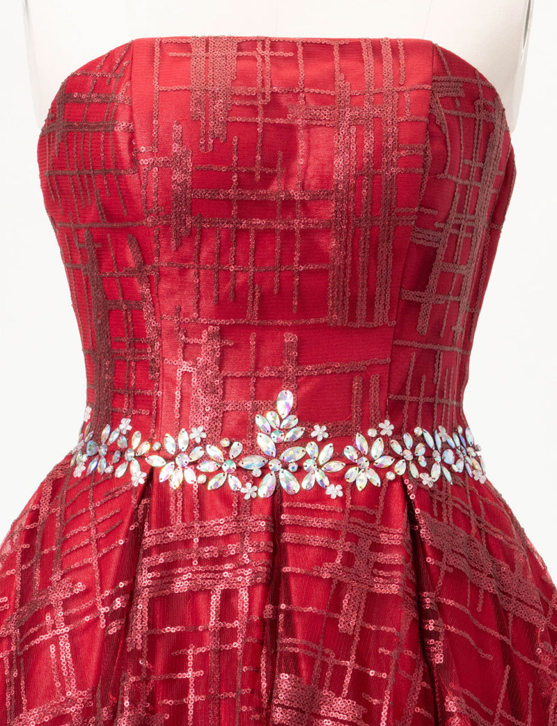 TWEED DRESS(ツイードドレス)のワインレッドロングドレス・チュール｜TW1904-CGDのトルソー上半身正面画像です。