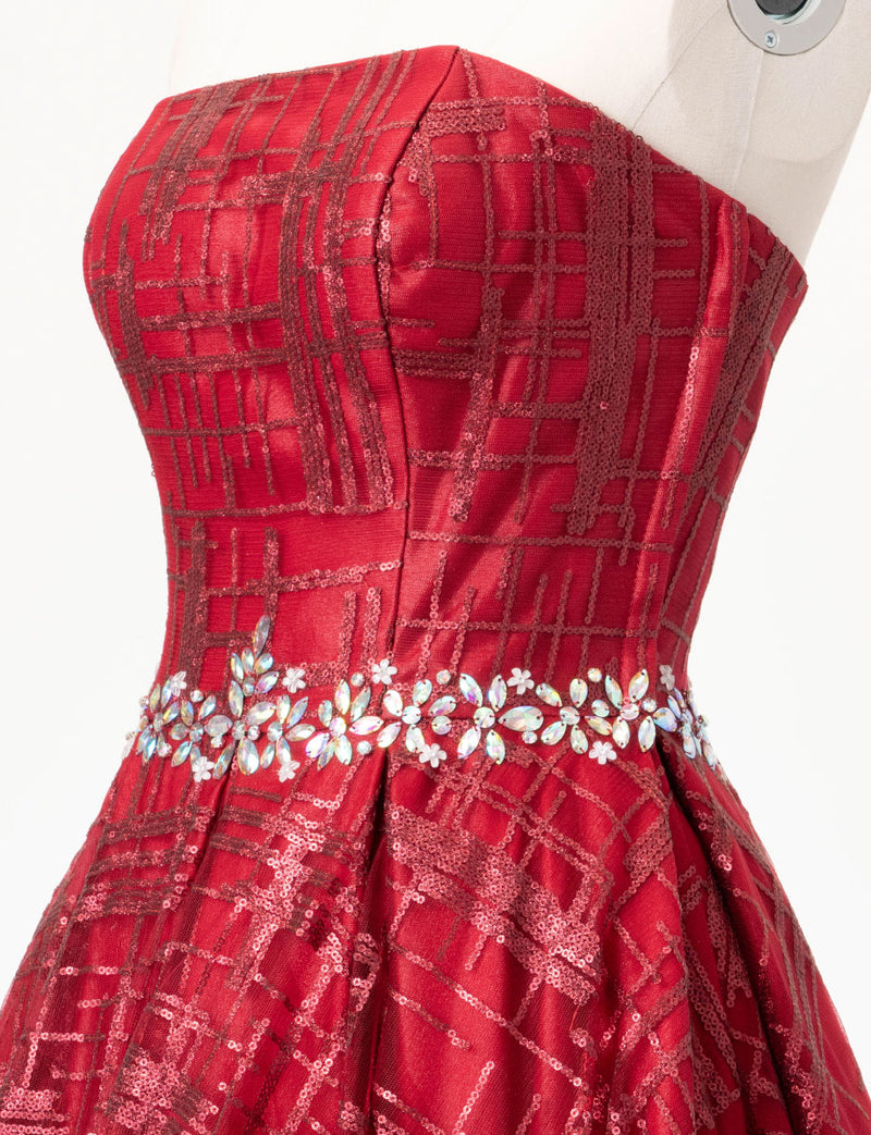 TWEED DRESS(ツイードドレス)のワインレッドロングドレス・チュール｜TW1904-CGDのトルソー上半身斜め画像です。