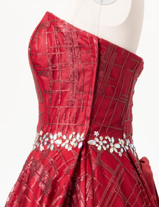 TWEED DRESS(ツイードドレス)のワインレッドロングドレス・チュール｜TW1904-CGDのトルソー上半身側面画像です。