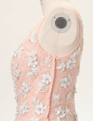 TWEED DRESS(ツイードドレス)のサーモンピンクロングドレス・チュール｜TW1906-SAPKのトルソー上半身側面画像です。