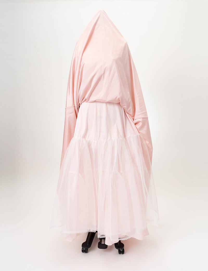 TWEED DRESS(ツイードドレス)のサーモンピンクロングドレス・チュール｜TW1906-SAPKのスカートパニエ画像です。