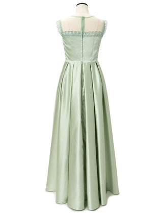 TWEED DRESS(ツイードドレス)のペールミントロングドレス・サテン｜TW1908-PMTのトルソー全身背面画像です。