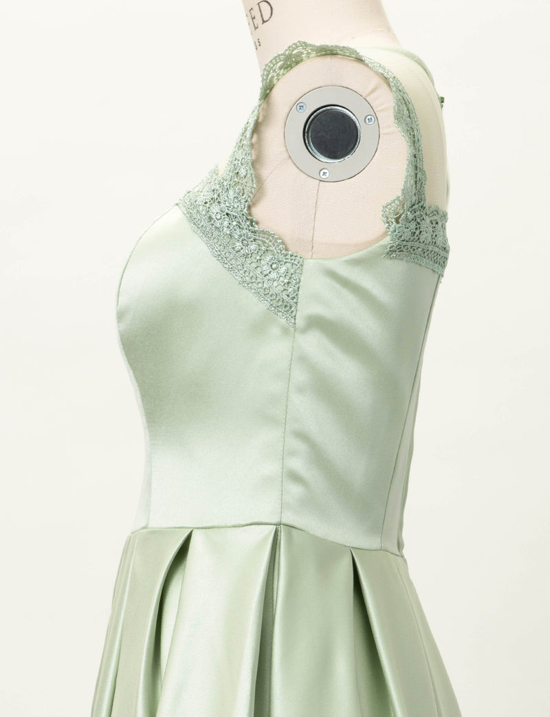 TWEED DRESS(ツイードドレス)のペールミントロングドレス・サテン｜TW1908-PMTのトルソー上半身側面画像です。