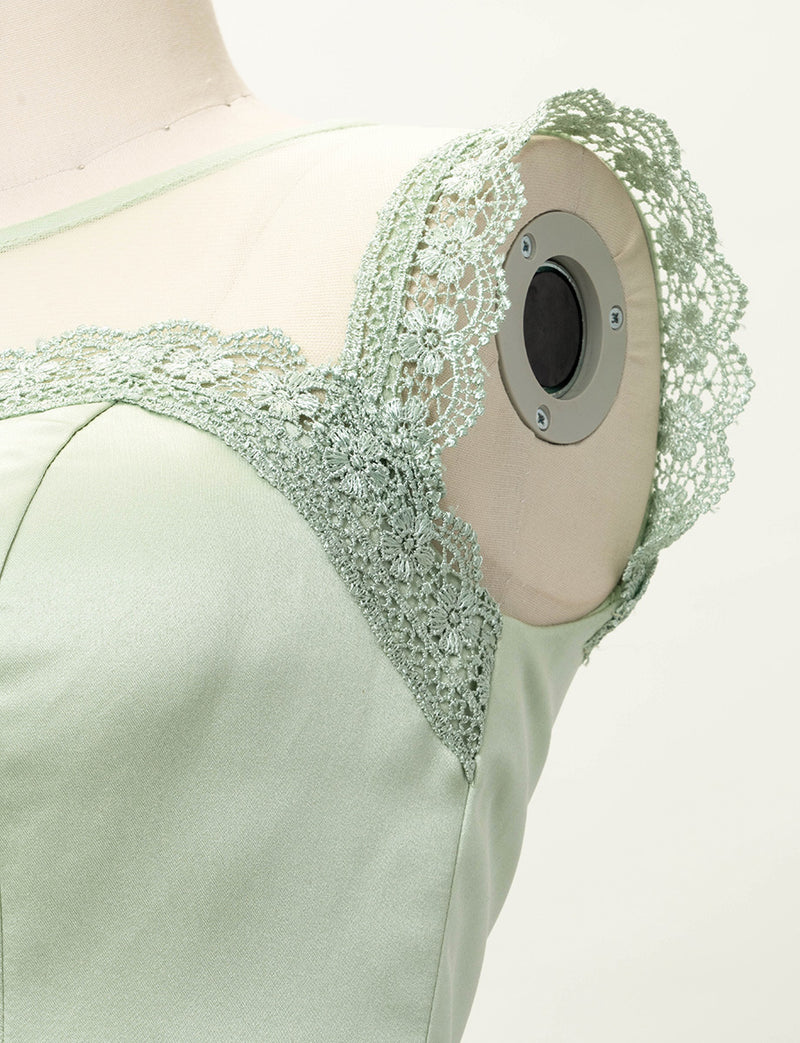TWEED DRESS(ツイードドレス)のペールミントロングドレス・サテン｜TW1908-PMTの肩レース拡大画像です。