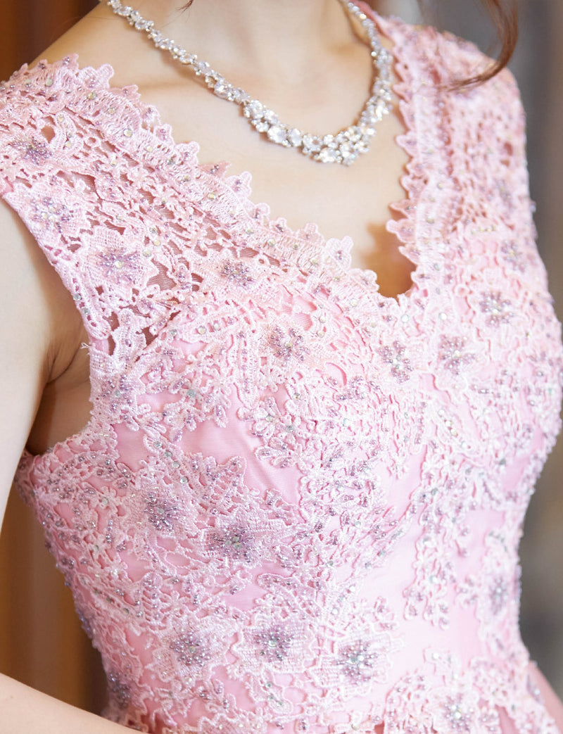 TWEED DRESS(ツイードドレス)のピンクロングドレス・チュール｜TW1910-PKの上半身装飾拡大画像です。