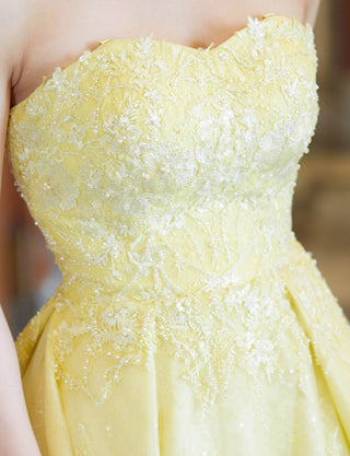 TWEED DRESS(ツイードドレス)のレモンイエローロングドレス・チュール｜TW1911-LYWの上半身装飾拡大画像です。