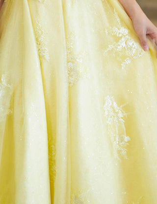 TWEED DRESS(ツイードドレス)のレモンイエローロングドレス・チュール｜TW1911-LYWのスカート拡大画像です。