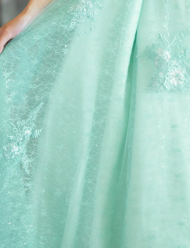 TWEED DRESS(ツイードドレス)のターコイズブルーロングドレス・チュール｜TW1911-TQBLのスカート拡大画像です。