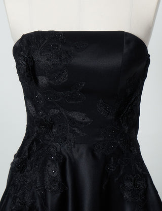TWEED DRESS(ツイードドレス)のブラックロングドレス・サテン｜TW1914-1-BKのトルソー上半身正面画像です。
