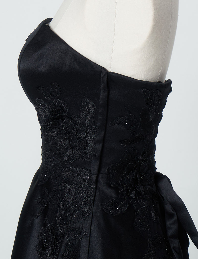 TWEED DRESS(ツイードドレス)のブラックロングドレス・サテン｜TW1914-1-BKのトルソー上半身側面画像です。