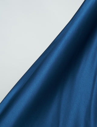 TWEED DRESS(ツイードドレス)のミッドナイトブルーロングドレス・サテン｜TW1914-1-MBLのスカート生地拡大画像です。