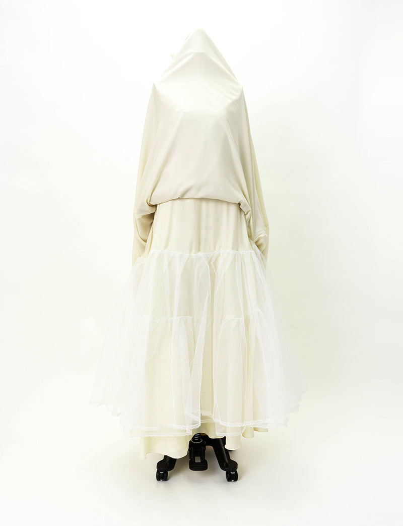 TWEED DRESS(ツイードドレス)のシャンパンゴールドロングドレス・サテン｜TW1914-CGDのスカートパニエ画像です。