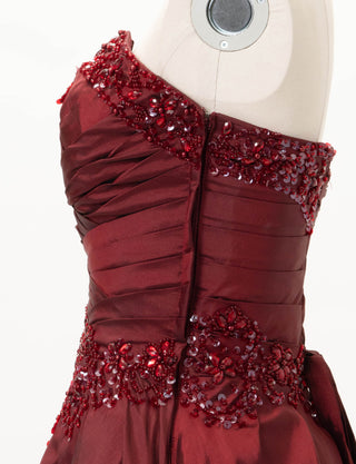 TWEED DRESS(ツイードドレス)のワインレッドロングドレス・タフタ｜TW1917-WRDのトルソー上半身側面画像です。