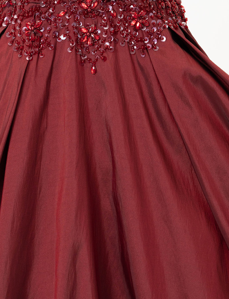 TWEED DRESS(ツイードドレス)のワインレッドロングドレス・タフタ｜TW1917-WRDのスカート生地拡大画像です。