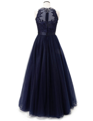TWEED DRESS(ツイードドレス)のダークネイビーロングドレス・チュール｜TW1918-DNYのトルソー全身背面画像です。