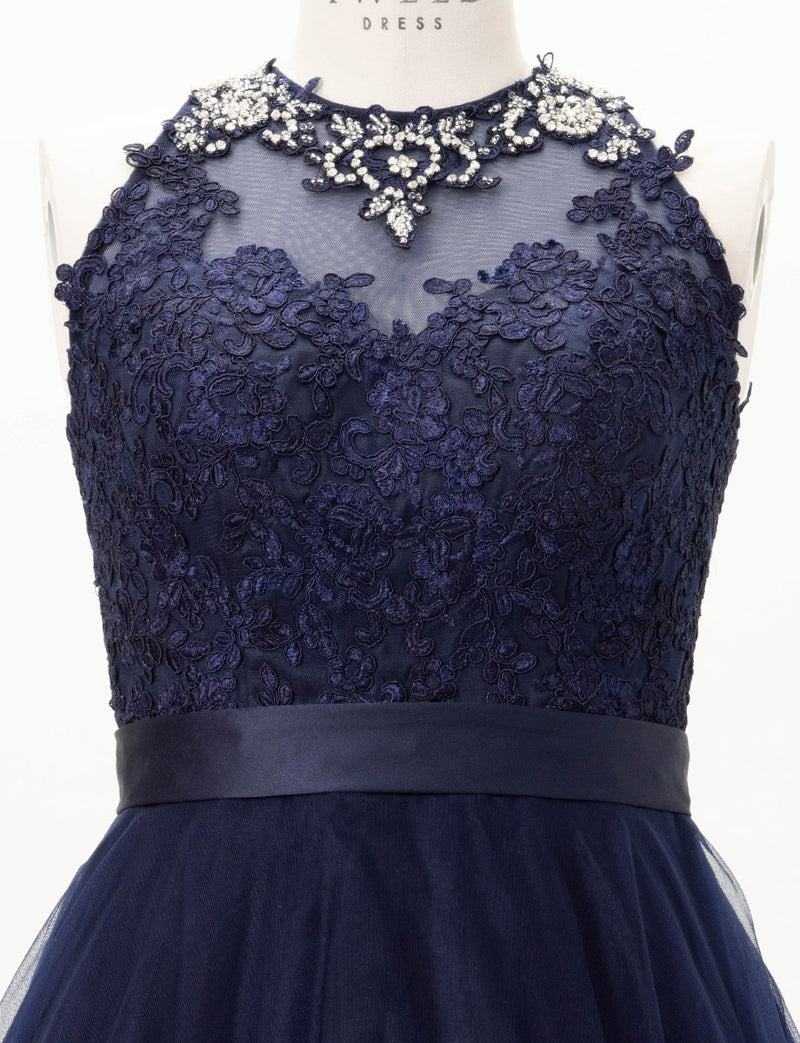 TWEED DRESS(ツイードドレス)のダークネイビーロングドレス・チュール｜TW1918-DNYのトルソー上半身正面画像です。