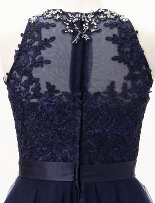 TWEED DRESS(ツイードドレス)のダークネイビーロングドレス・チュール｜TW1918-DNYのトルソー上半身背面画像です。
