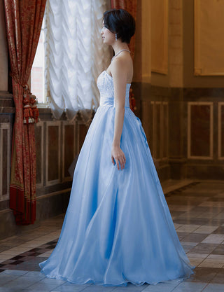 TWEED DRESS(ツイードドレス)のブルーグレーロングドレス・チュール｜TW1919-BLGYの全身側面画像です。
