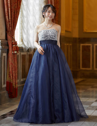 TWEED DRESS(ツイードドレス)のダークネイビーロングドレス・チュール｜TW1919-DNYの全身正面画像です。
