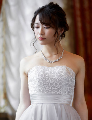 TWEED DRESS(ツイードドレス)のペールグレーロングドレス・チュール｜TW1919-PGYの上半身正面画像です。