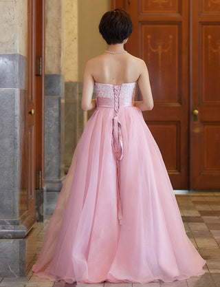 TWEED DRESS(ツイードドレス)のピンクロングドレス・チュール｜TW1919-PKの全身背面画像です。