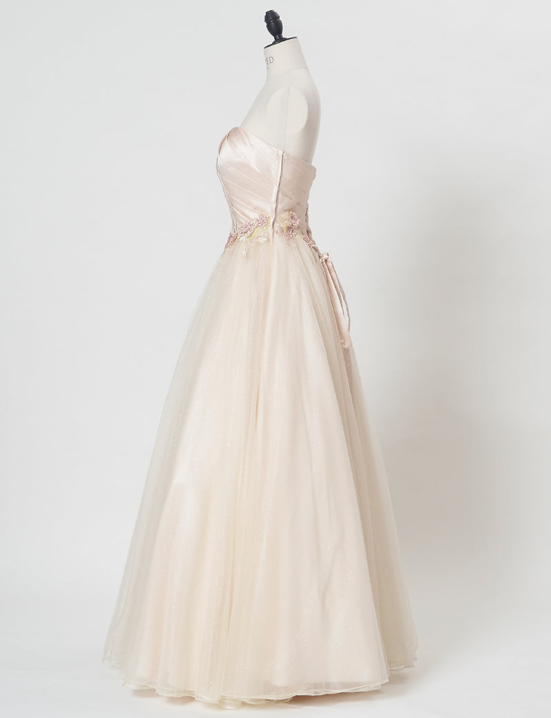 TWEED DRESS(ツイードドレス)のシャンパンゴールドロングドレス・チュール｜TW1920-CGDのトルソー全身側面画像です。