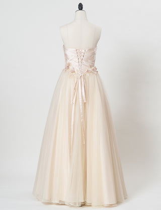 TWEED DRESS(ツイードドレス)のシャンパンゴールドロングドレス・チュール｜TW1920-CGDのトルソー全身背面画像です。