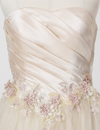 TWEED DRESS(ツイードドレス)のシャンパンゴールドロングドレス・チュール｜TW1920-CGDのトルソー上半身正面画像です。