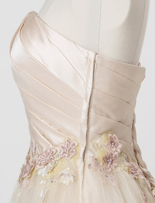 TWEED DRESS(ツイードドレス)のシャンパンゴールドロングドレス・チュール｜TW1920-CGDのトルソー上半身側面画像です。
