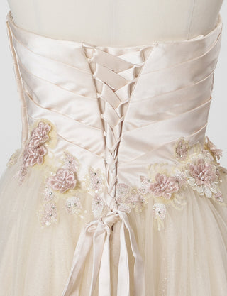 TWEED DRESS(ツイードドレス)のシャンパンゴールドロングドレス・チュール｜TW1920-CGDのトルソー上半身背面画像です。