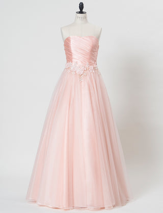 TWEED DRESS(ツイードドレス)のシェルピンクロングドレス・チュール｜TW1920-SHPKのトルソー全身正面画像です。