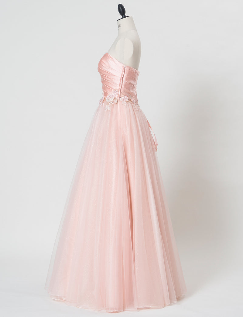 TWEED DRESS(ツイードドレス)のシェルピンクロングドレス・チュール｜TW1920-SHPKのトルソー全身側面画像です。