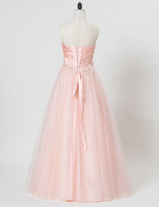 TWEED DRESS(ツイードドレス)のシェルピンクロングドレス・チュール｜TW1920-SHPKのトルソー全身背面画像です。
