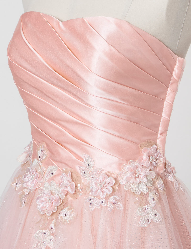 TWEED DRESS(ツイードドレス)のシェルピンクロングドレス・チュール｜TW1920-SHPKのトルソー上半身斜め画像です。
