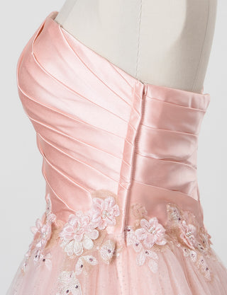 TWEED DRESS(ツイードドレス)のシェルピンクロングドレス・チュール｜TW1920-SHPKのトルソー上半身側面画像です。