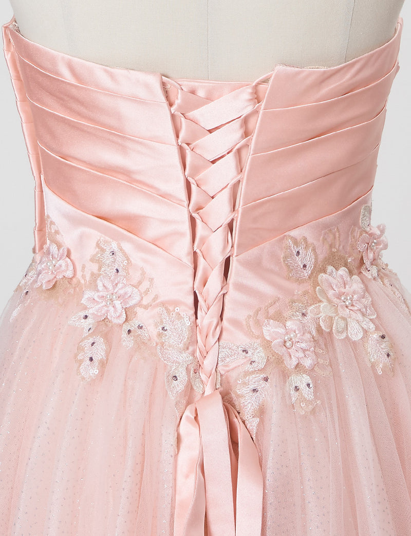 TWEED DRESS(ツイードドレス)のシェルピンクロングドレス・チュール｜TW1920-SHPKのトルソー上半身背面画像です。