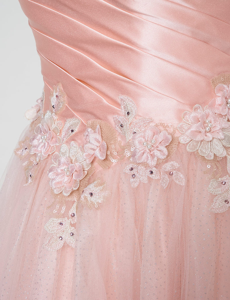 TWEED DRESS(ツイードドレス)のシェルピンクロングドレス・チュール｜TW1920-SHPKのウエストレース装飾拡大画像です。