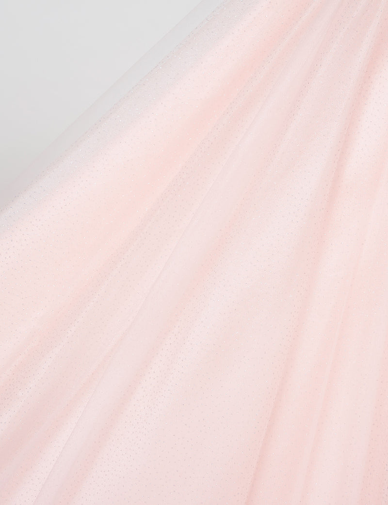 TWEED DRESS(ツイードドレス)のシェルピンクロングドレス・チュール｜TW1920-SHPKのスカート生地拡大画像です。