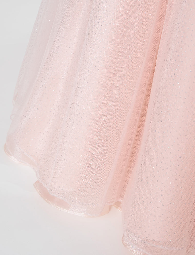 TWEED DRESS(ツイードドレス)のシェルピンクロングドレス・チュール｜TW1920-SHPKのスカート裾拡大画像です。