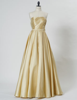 TWEED DRESS(ツイードドレス)のゴールドロングドレス・サテン｜TW1922-GDのトルソー全身正面画像です。