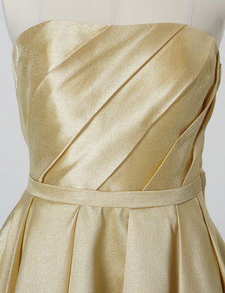 TWEED DRESS(ツイードドレス)のゴールドロングドレス・サテン｜TW1922-GDのトルソー上半身正面画像です。