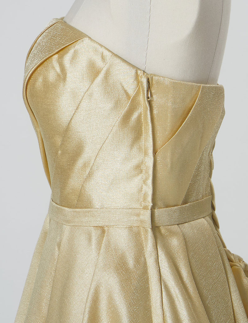 TWEED DRESS(ツイードドレス)のゴールドロングドレス・サテン｜TW1922-GDのトルソー上半身側面画像です。
