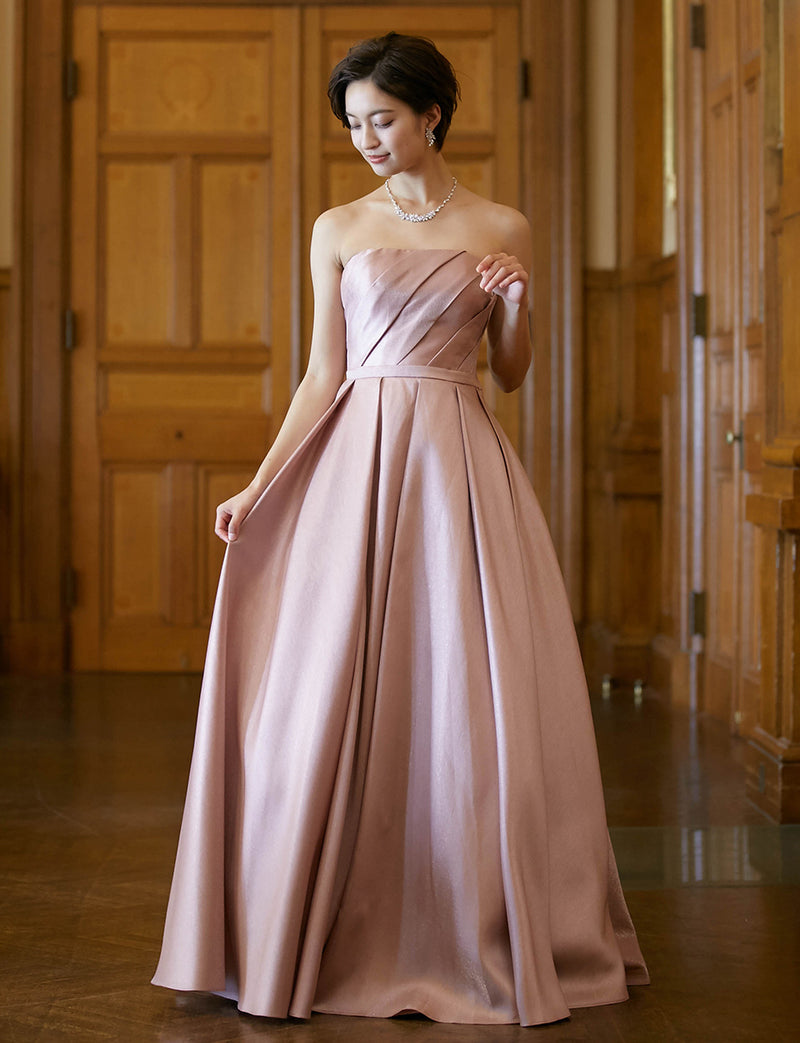 TWEED DRESS(ツイードドレス)のピンクゴールドロングドレス・サテン｜TW1922-PKGDの全身正面画像です。
