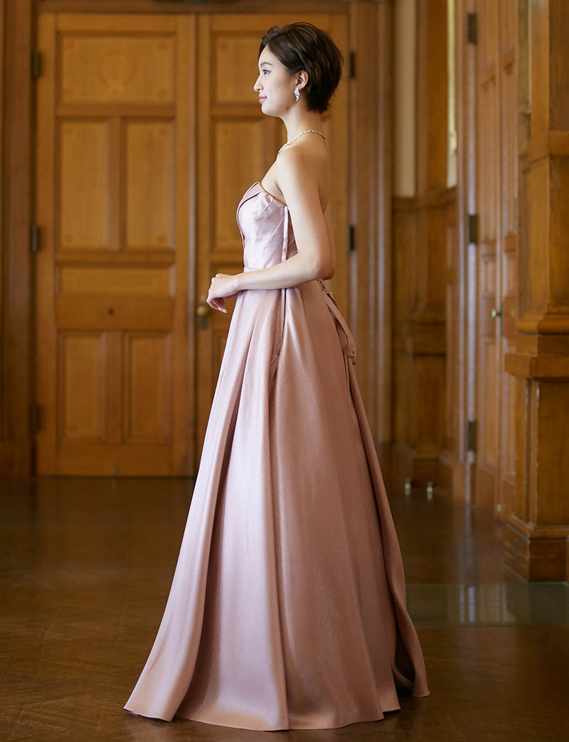 TWEED DRESS(ツイードドレス)のピンクゴールドロングドレス・サテン｜TW1922-PKGDの全身側面画像です。
